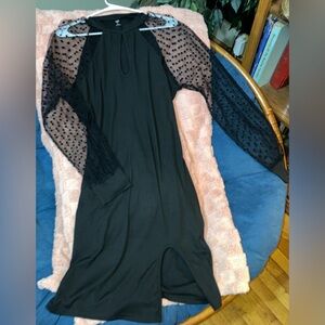 SHEIN Black Top with Sheer Polka Dot Accents